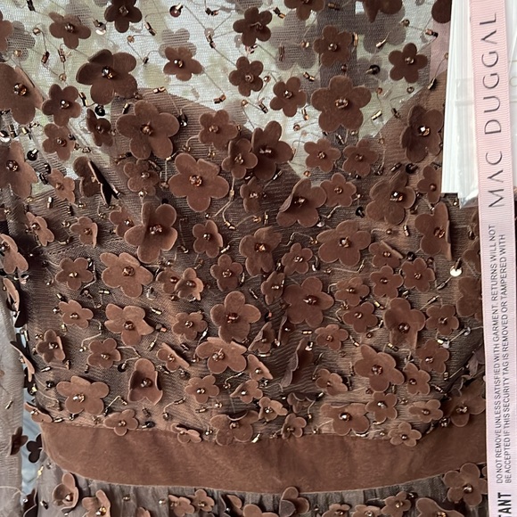 Mac Duggal - Brown Embellished Illusion High Neck Long Sleeve Fit & Flare Dress - Picture 8 of 17